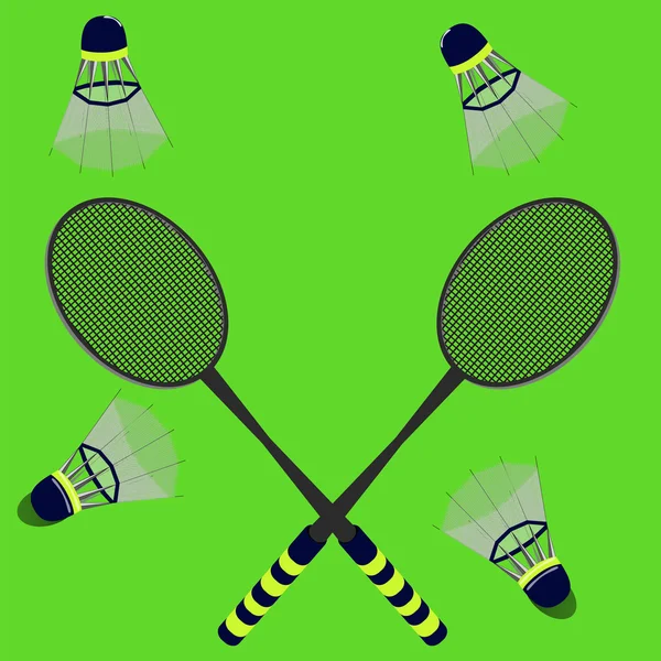 Badminton rackets and shuttlecocks — Stock Vector